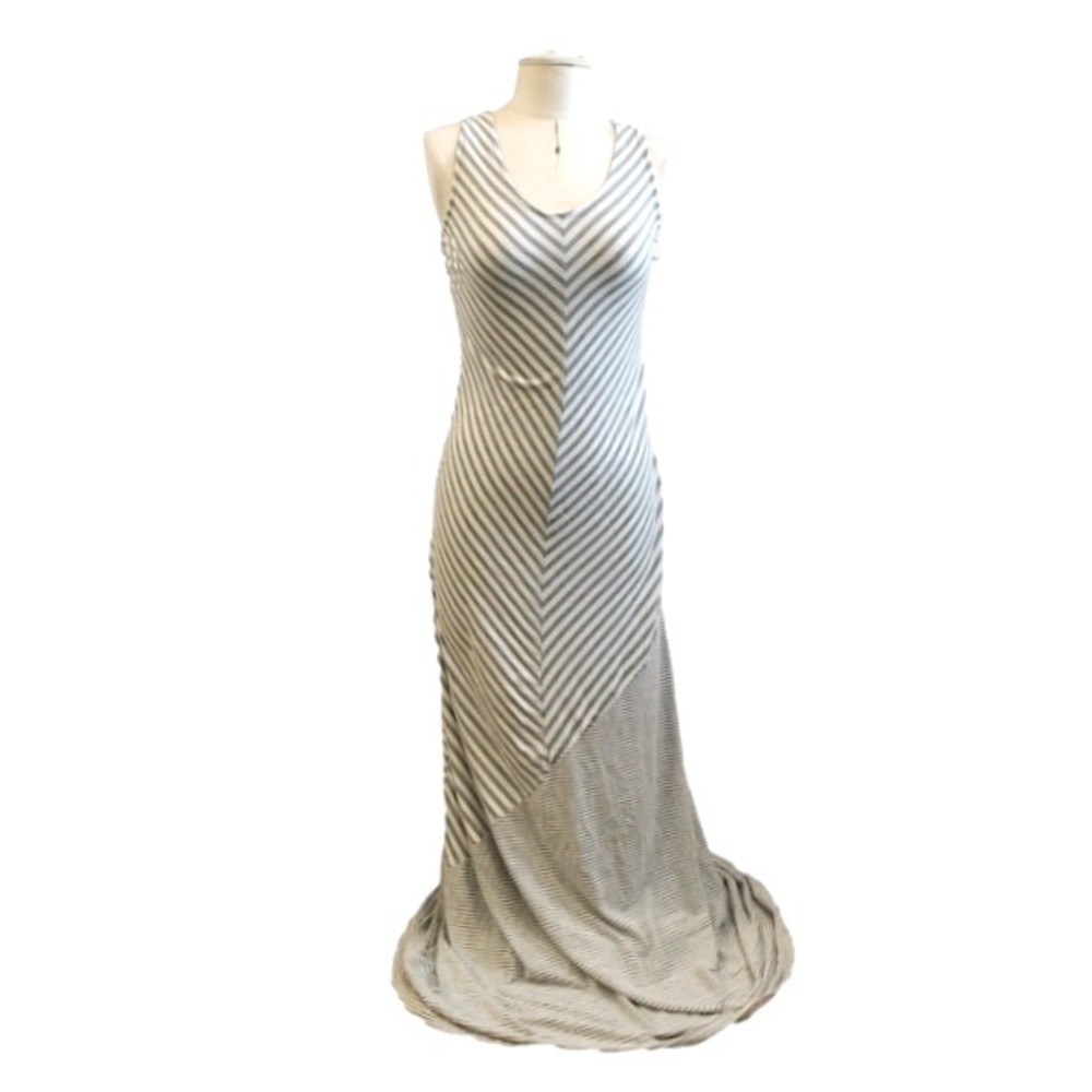 𝅺cynthia Rowley Grey & White Striped Twist T-Back Halter Maxi Dress Size Small - Picture 2 of 6